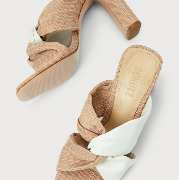 Schutz Wendy Pearl and Beige Leather Color Block High Heel Sandals - Picture 10 of 11